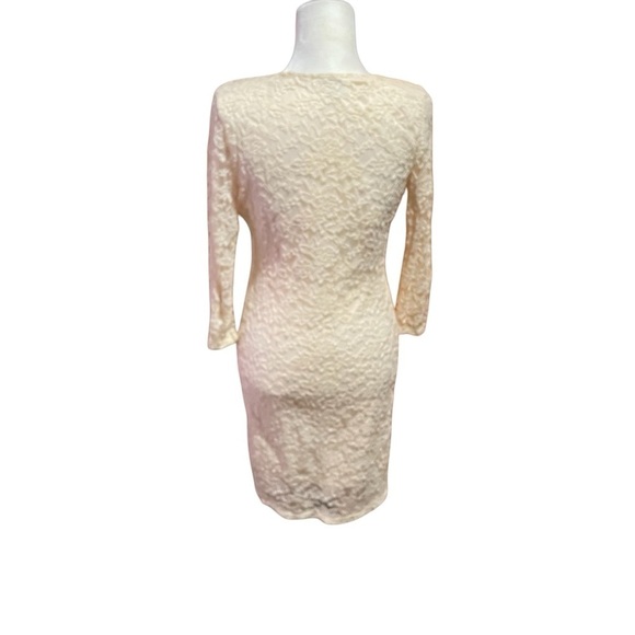 ASOS Cream Lace Mini Dress- Stretchy-V Neckline-Size 10-Floral Design-Lined - Picture 3 of 10